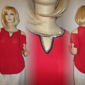 Ruby Red Glamour Top  Cold Open Sleeves